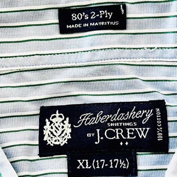 J. Crew Haberdashery Men's Blue/Green Striped Button-Down Shirt Size XL 17-17.5 - Picture 7 of 10